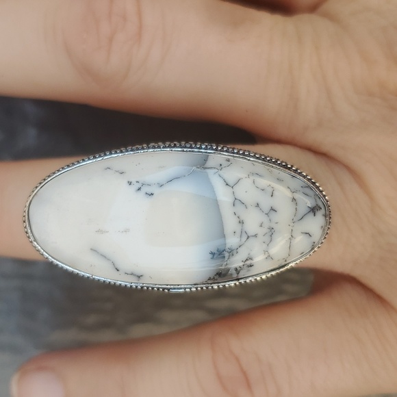 New Oversized Dendritic Opal 925 Silver Statement Ring. - Picture 5 of 15